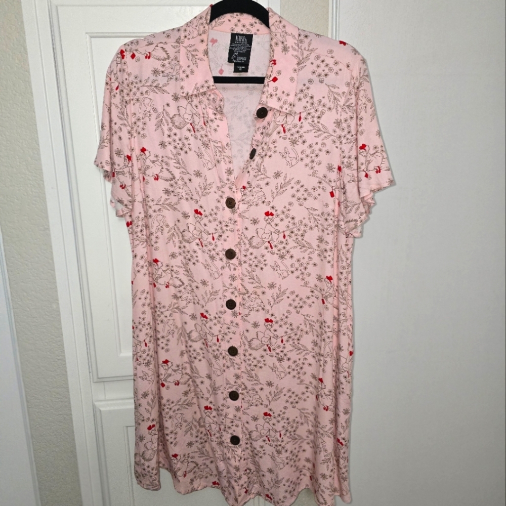 Pink Flora Kiki's Delivery Service Button-Up Dress